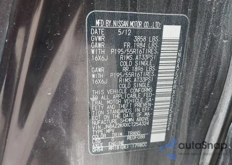 2012 Nissan Cube 1.8 Sl из США, поврежденный, VIN JN8AZ2KRXCT254324